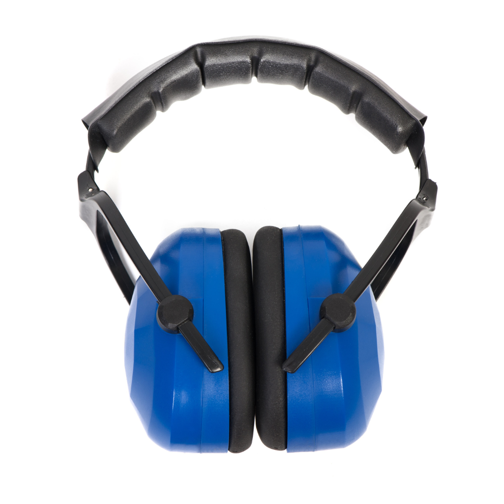 a pair of blue ear muffs