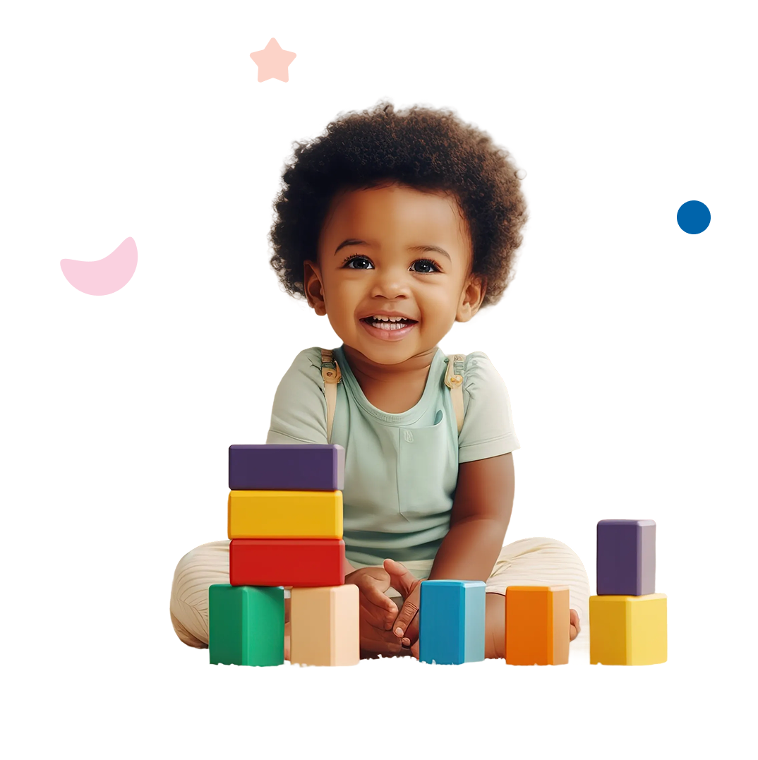 a baby sitting on the floor with blocks