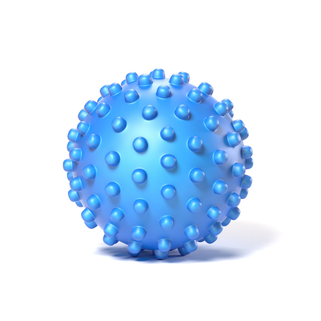 a blue ball with small spikes